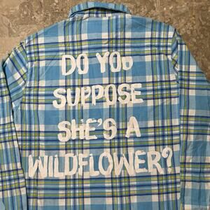 Cakeworthy Flannel Shirt Adult XL Blue Alice In Wonderland Dorothy Long Sleeve